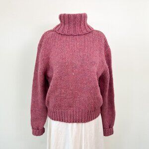 Rose Wool + Alpaca Size Medium Chunky Knit Roll Neck Turtleneck Sweater Pullover